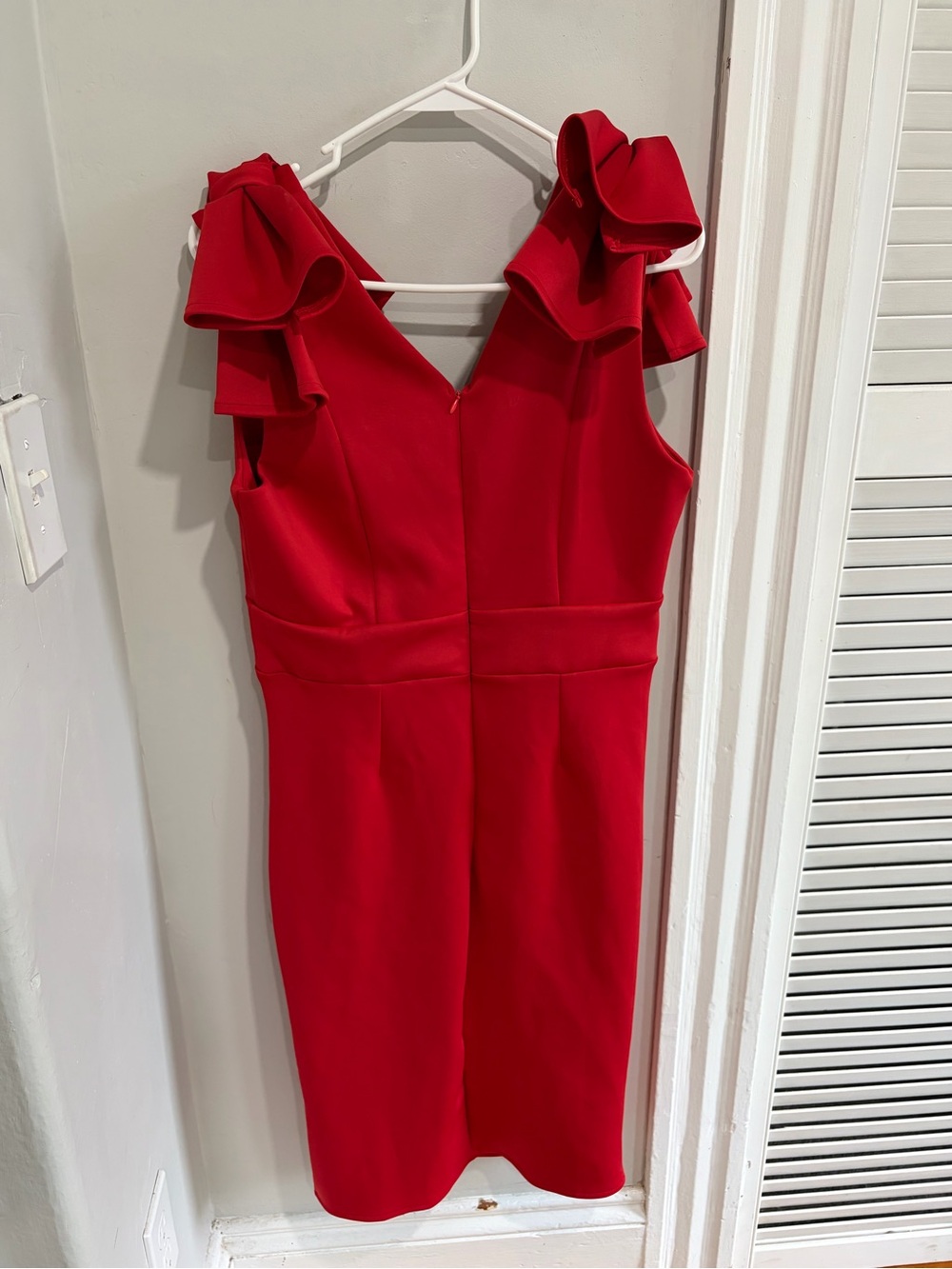Red One-Shoulder Ruffle Sheath Dress